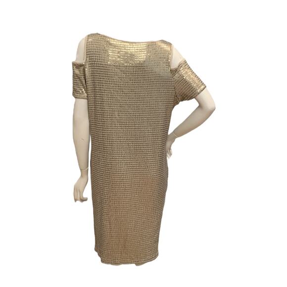 NWT Chicos Gold sequins Cold Shoulder short sleeved Dress size medium (1) - Picture 5 of 12